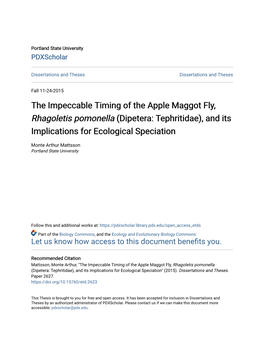 The Impeccable Timing of the Apple Maggot Fly, Rhagoletis Pomonella (Dipetera: Tephritidae), and Its Implications for Ecological Speciation
