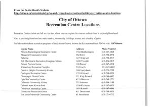 City of Ottawa Recreation Centre Locations