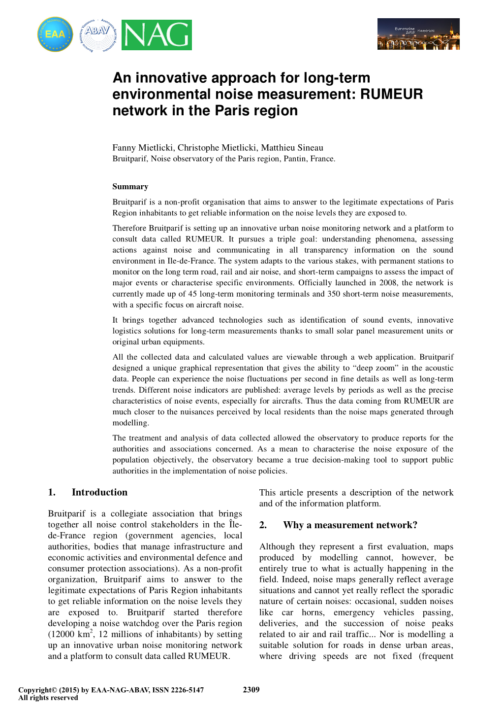 An Innovative Approach for Long-Term Environmental Noise Measurement: RUMEUR Network in the Paris Region