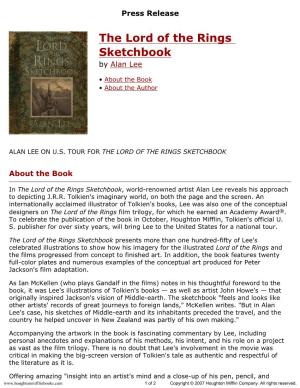 Press Release for the Lord of the Rings Sketchbook Published By