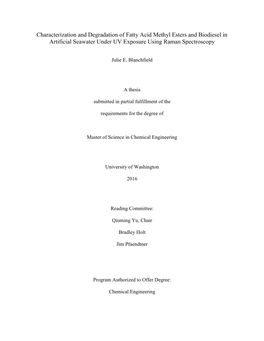 Characterization and Degradation of Fatty Acid Methyl Esters and Biodiesel in Artificial Seawater Under UV Exposure Using Raman Spectroscopy