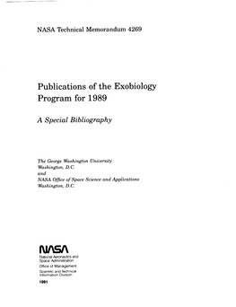 Publications of the Exobiology Program for 1989