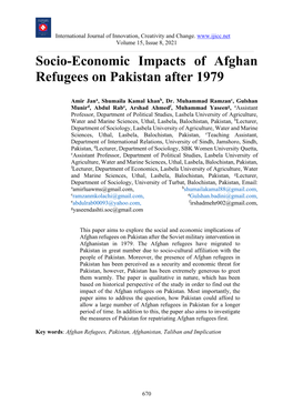 Socio-Economic Impacts of Afghan Refugees on Pakistan After 1979