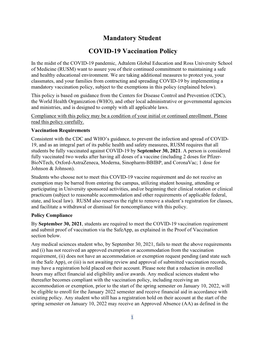 Mandatory Student COVID-19 Vaccination Policy