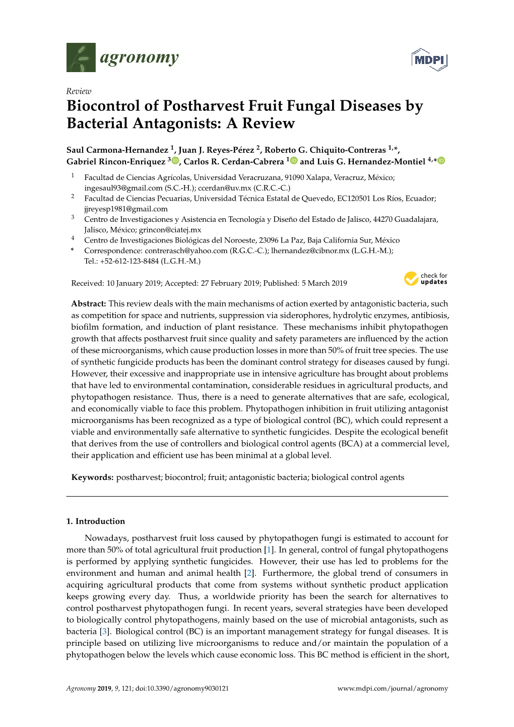 Biocontrol of Postharvest Fruit Fungal Diseases by Bacterial Antagonists: a Review