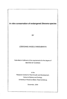 In Vitro Conservation of Endangered Dierama Species