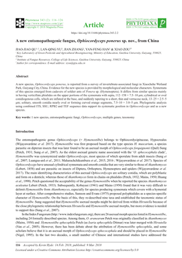 A New Entomopathogenic Fungus, Ophiocordyceps Ponerus Sp. Nov., from China