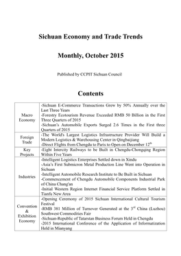 Sichuan Economy and Trade Trends Monthly, October 2015 Contents