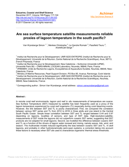 Are Sea Surface Temperature Satellite Measurements Reliable Proxies of Lagoon Temperature in the South Pacific?