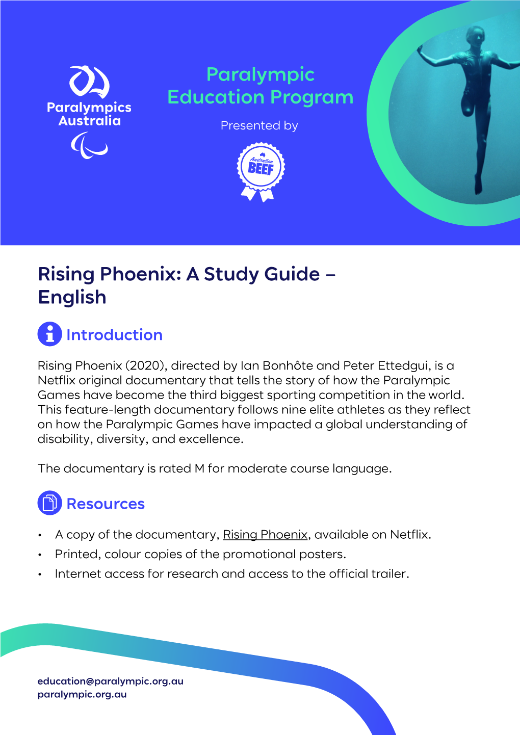 Paralympic Education Program Rising Phoenix: a Study Guide – English