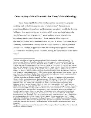 Constructing a Moral Semantics for Hume's Moral Ontology