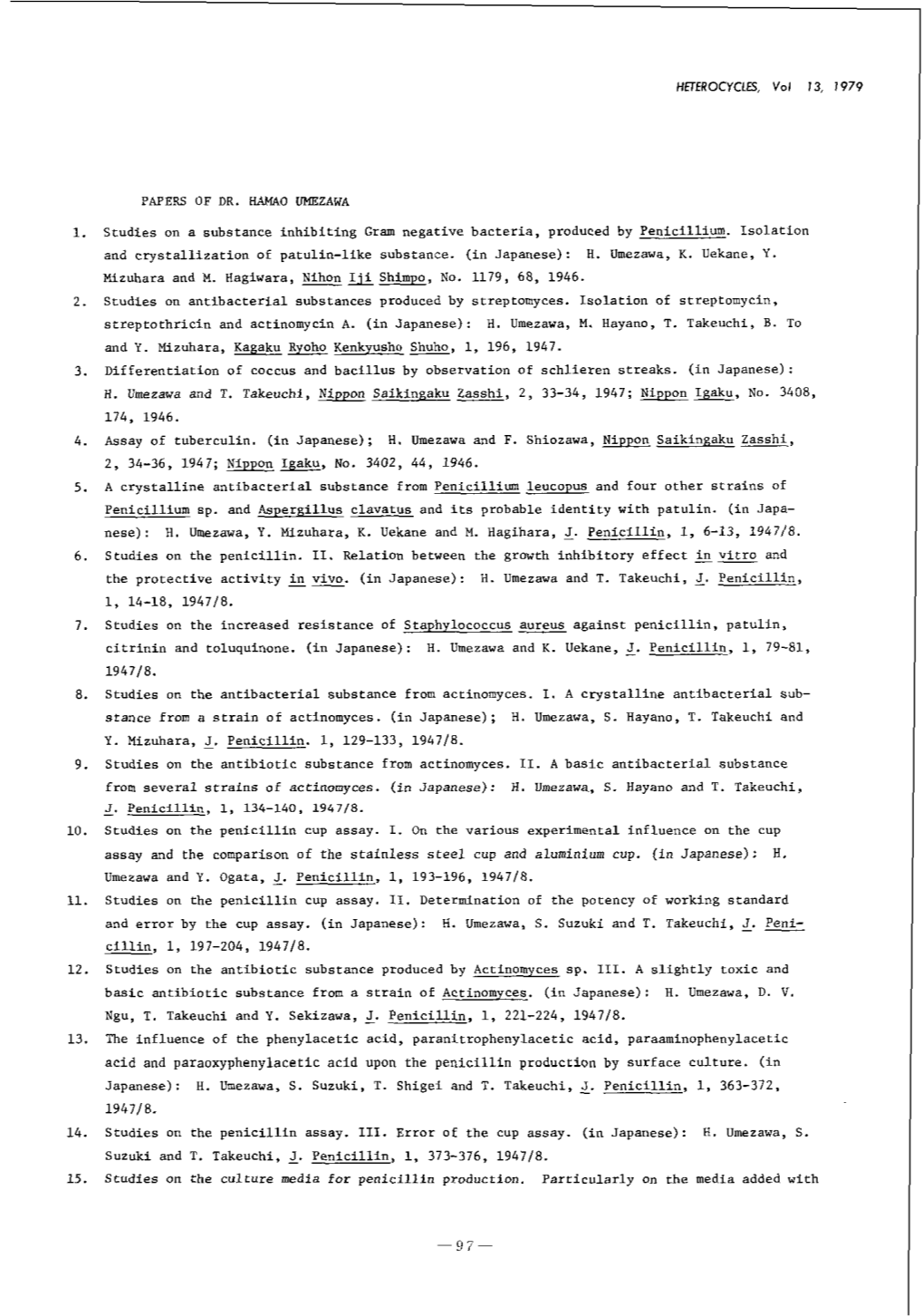 PAPERS of DR. W O Irlezawa 1. Stvdies on a Substance Inhibiting