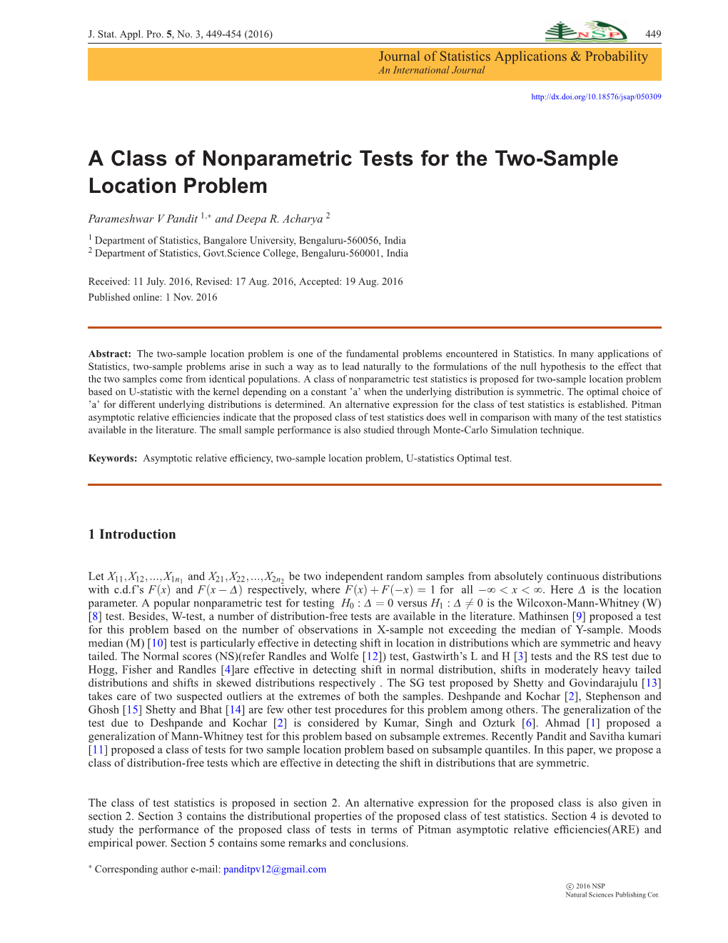 A Class of Nonparametric Tests for the Two-Sample Location Problem