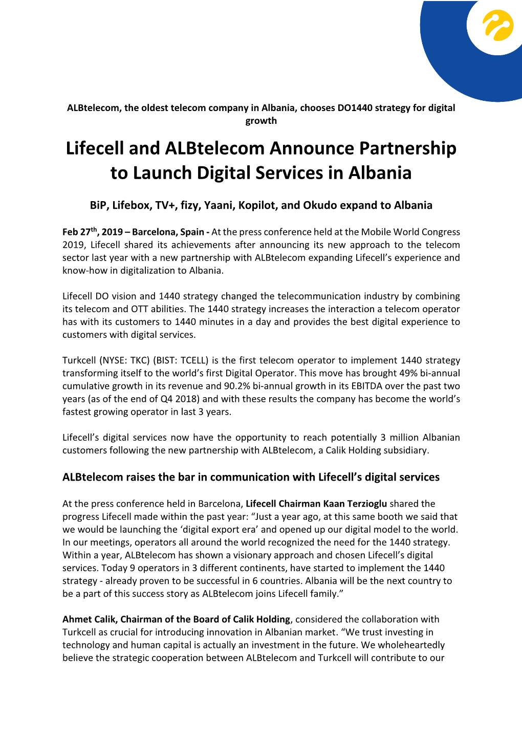 Lifecell and Albtelecom Announce Partnership to Launch Digital Services in Albania