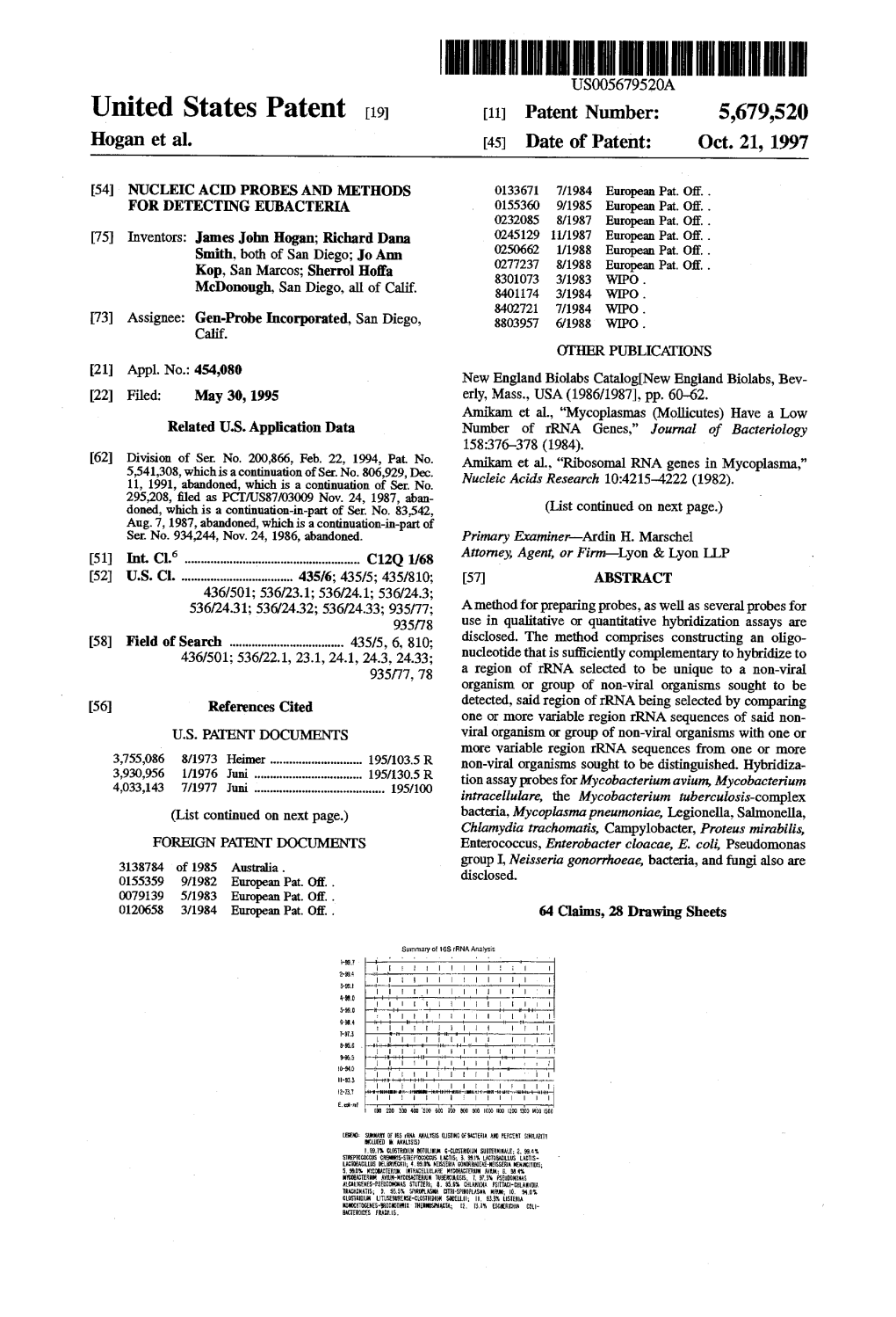 United States Patent (19) 11 Patent Number: 5,679,520 Hogan Et Al