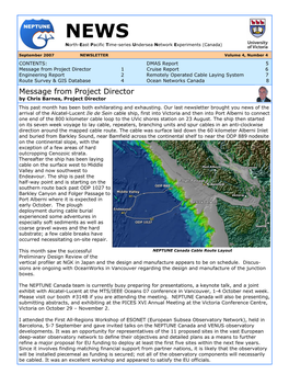 Message from Project Director 1 Cruise Report 6 Engineering Report 2 Remotely Operated Cable Laying System 7 Route Survey & GIS Database 4 Ocean Networks Canada 8