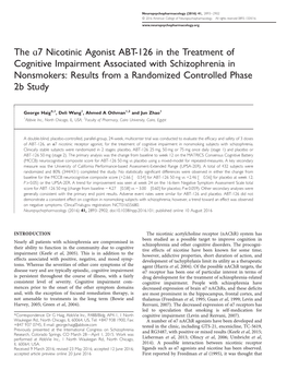 The &Alpha;7 Nicotinic Agonist ABT-126 in the Treatment