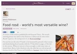 Food Rosé - World's Most Versatile Wine?