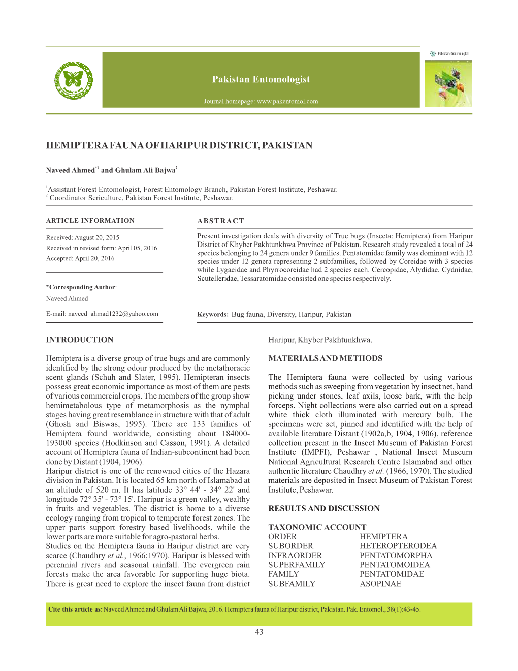 8-HEMIPTERA FAUNA of HARIPUR DISTRICT, PAKISTAN.Cdr