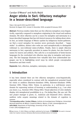 Anger Stinks in Seri: Olfactory Metaphor in a Lesser-Described