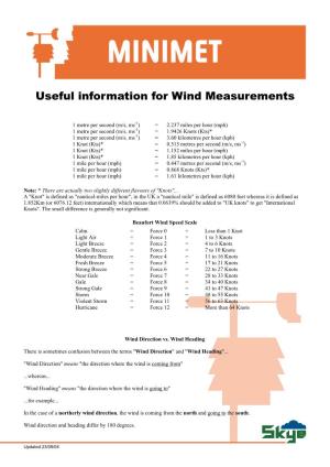 Useful Information for Wind Measurements