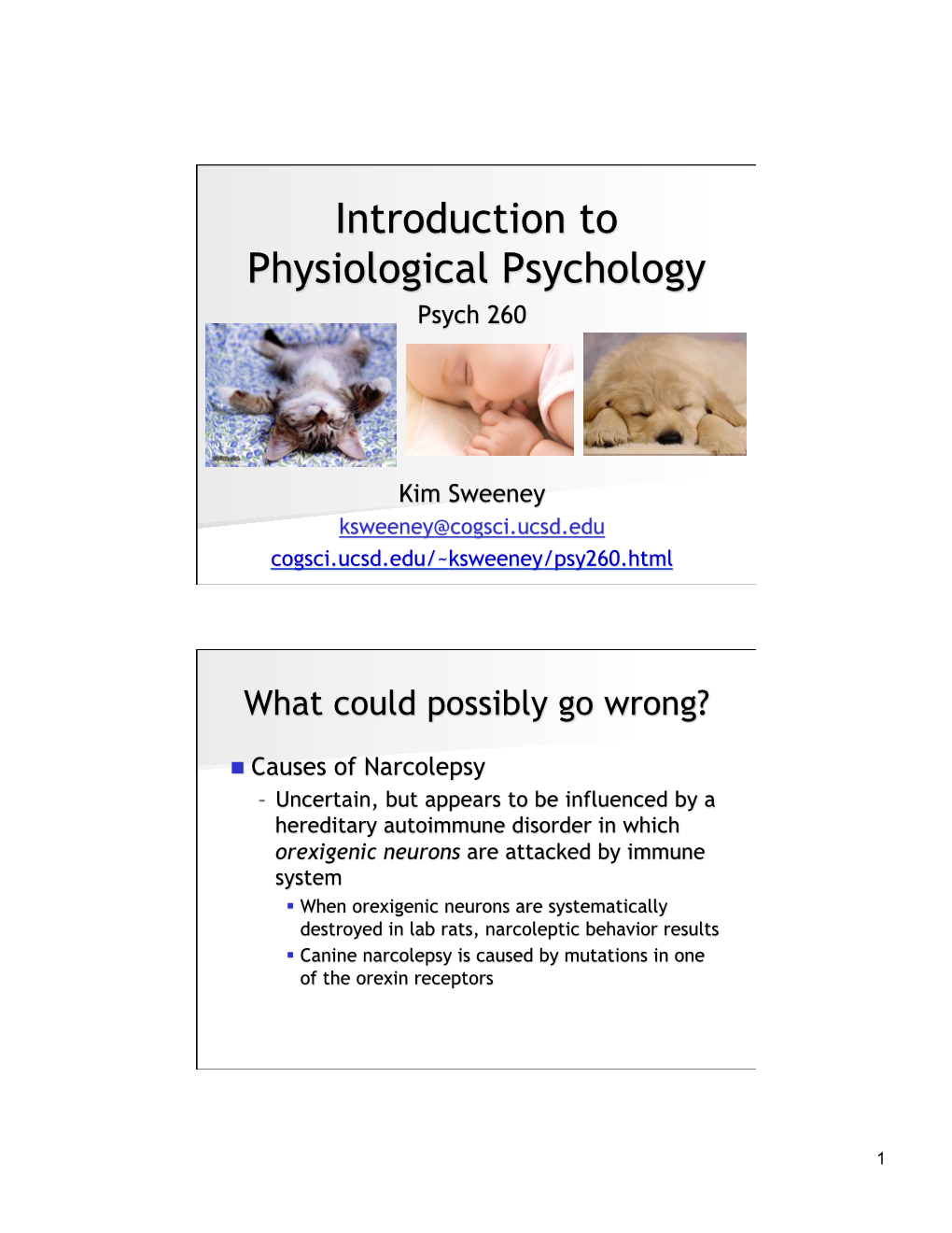 Introduction to Physiological Psychology Psych 260
