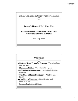 Ethical Concerns in Gene Transfer Research Objectives