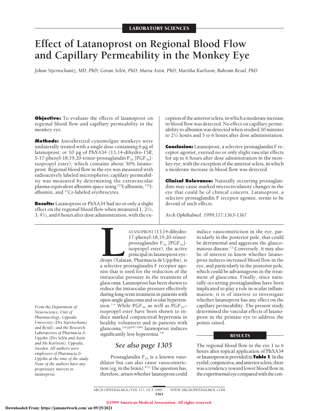 Effect of Latanoprost on Regional Blood Flow and Capillary Permeability in the Monkey Eye