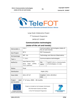 Communication Technologies Copyright Telefot PU (State-Of-The Art and Trends) Contract N