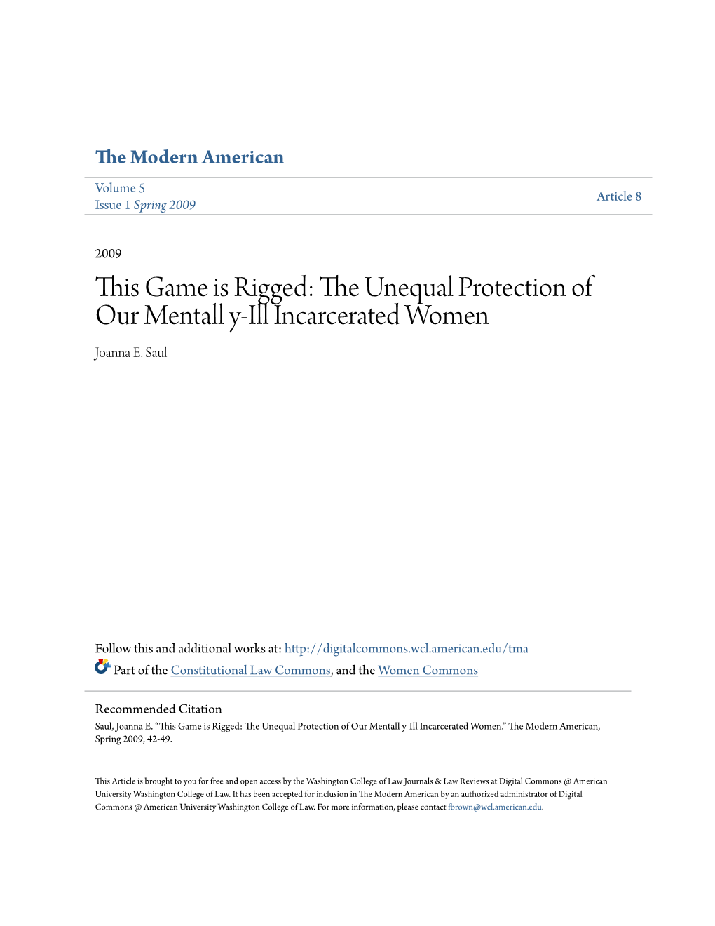 The Unequal Protection of Our Mentall Y-Ill Incarcerated Women