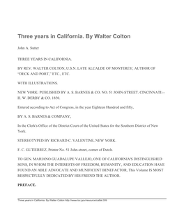 Three Years in California. by Walter Colton
