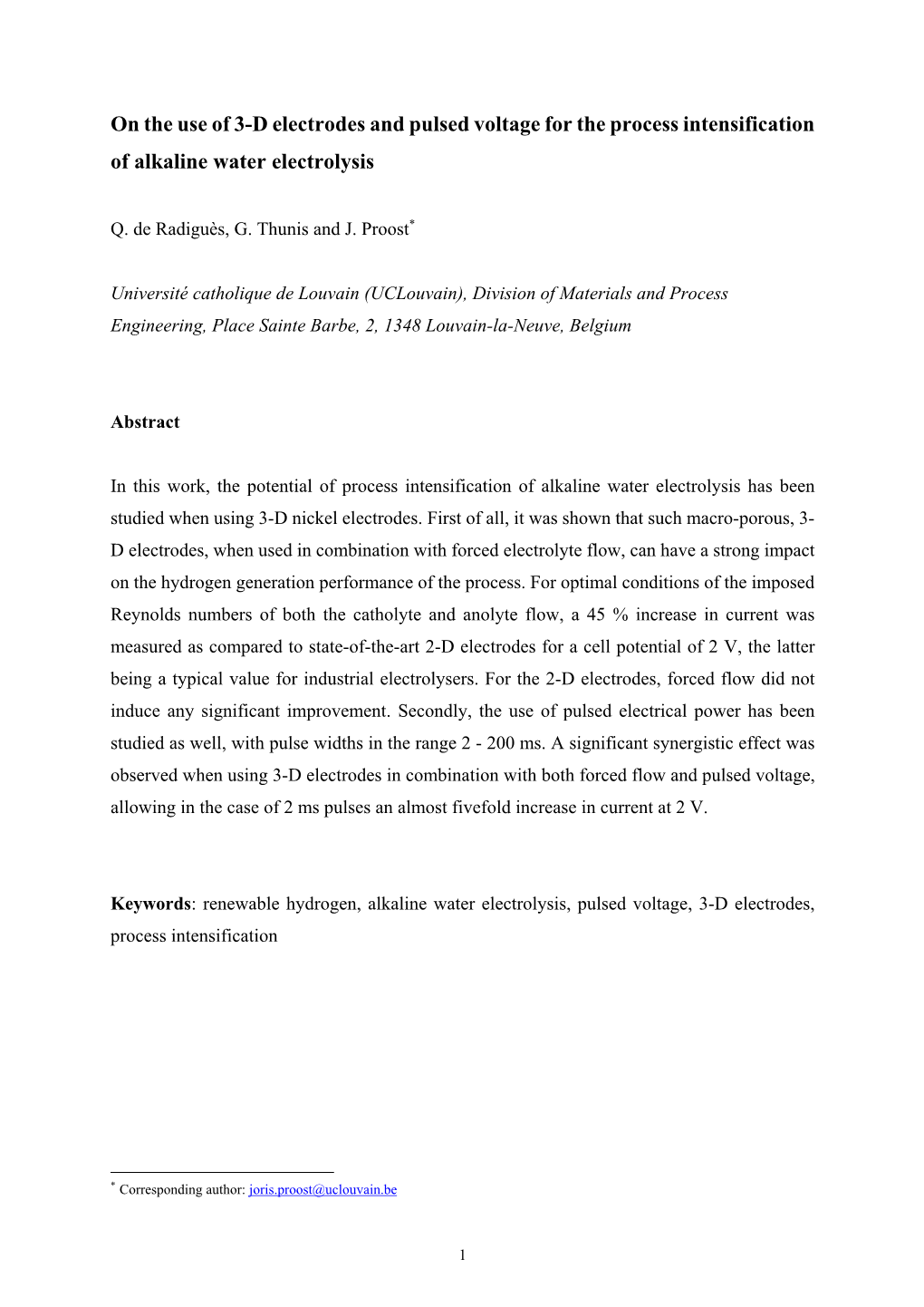 On the Use of 3-D Electrodes and Pulsed Voltage for the Process Intensification of Alkaline Water Electrolysis