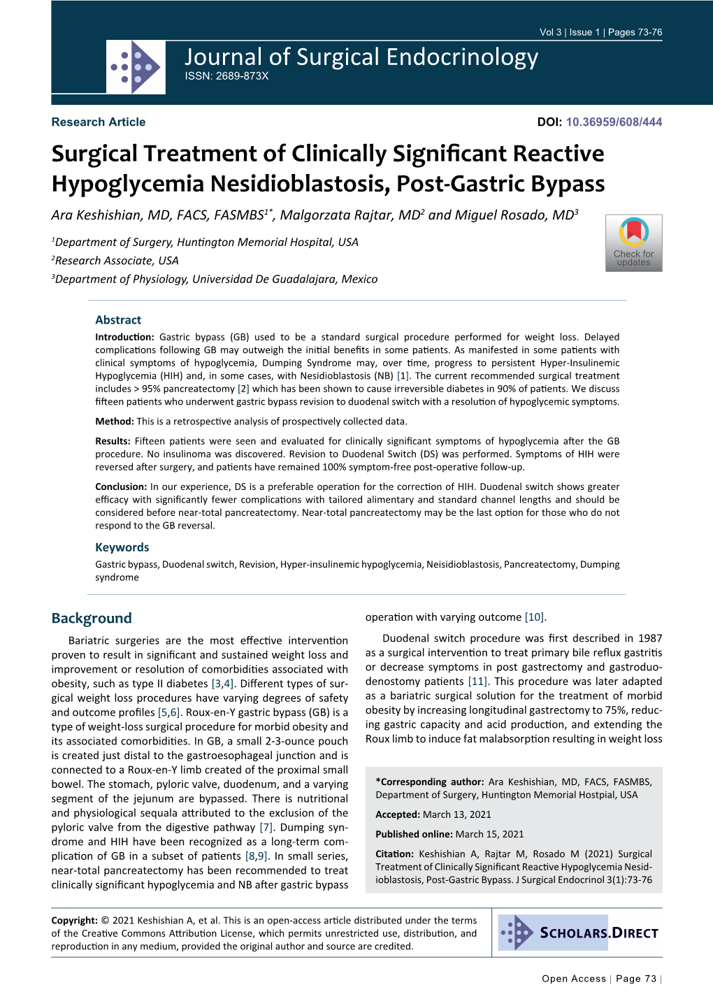 Surgical Treatment of Clinically Significant Reactive Hypoglycemia