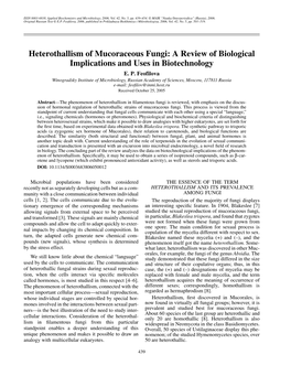 Heterothallism of Mucoraceous Fungi: a Review of Biological Implications and Uses in Biotechnology E