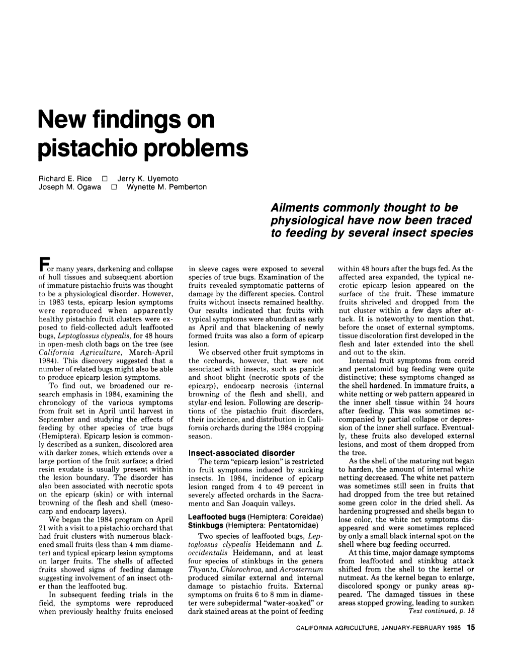 New Findings on Pistachio Problems