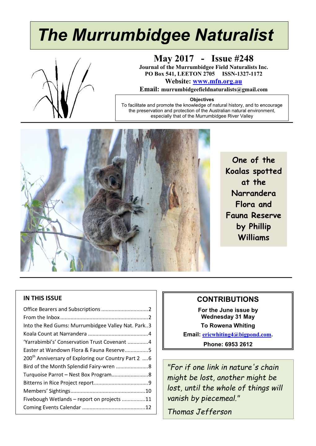 May 2017 - Issue #248 Journal of the Murrumbidgee Field Naturalists Inc