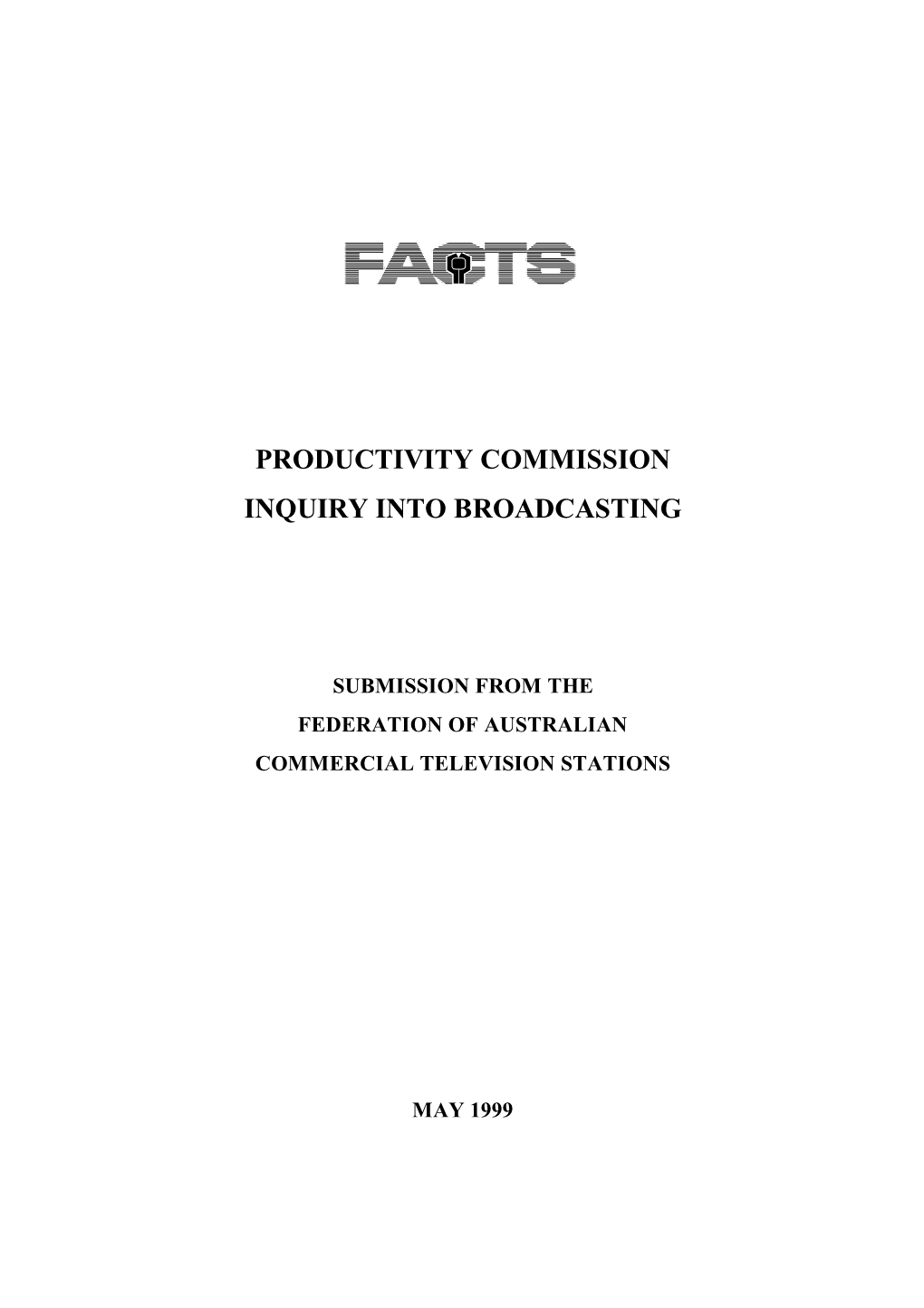 Productivity Commission Inquiry Into Broadcasting