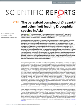 The Parasitoid Complex of D. Suzukii and Other Fruit Feeding Drosophila Species in Asia