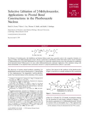 Selective Lithiation of 2-Methyloxazoles. Applications To