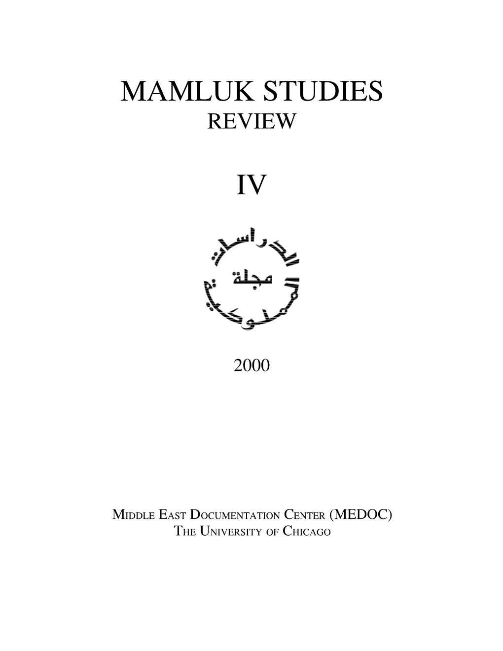 Mamluk Studies Review Vol. IV (2000)