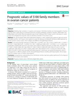 Prognostic Values of S100 Family Members in Ovarian Cancer Patients Yang Bai1,2,3†, Liang-Dong Li4,5†, Jun Li1,2,3 and Xin Lu1,2,3,6*