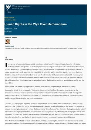 Human Rights in the Wye River Memorandum | the Washington Institute