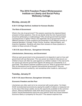 The 2014 Freedom Project Wintersession Institute on Liberty and Social Policy Wellesley College