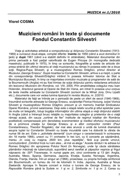 Muzicieni Români În Texte Şi Documente Fondul Constantin Silvestri