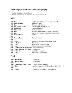 The Complete Bob Crewe Label Discography XYZ Perri