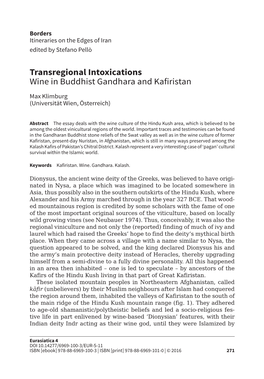 Transregional Intoxications Wine in Buddhist Gandhara and Kafiristan