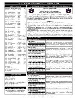 2013-14 Auburn Tigers Game Notes - January 18, 2014