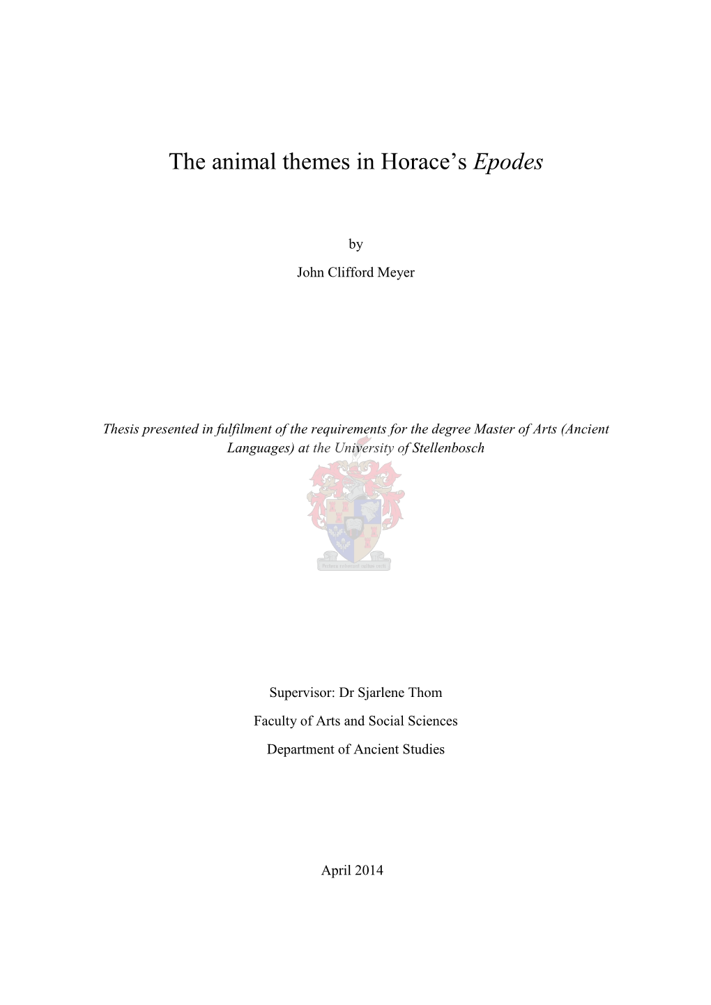 The Animal Themes in Horace's Epodes