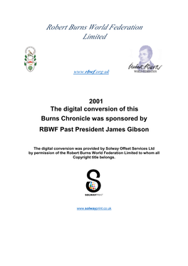 2001 the Digital Conversion of This Burns Chronicle Was Sponsored by RBWF Past President James Gibson