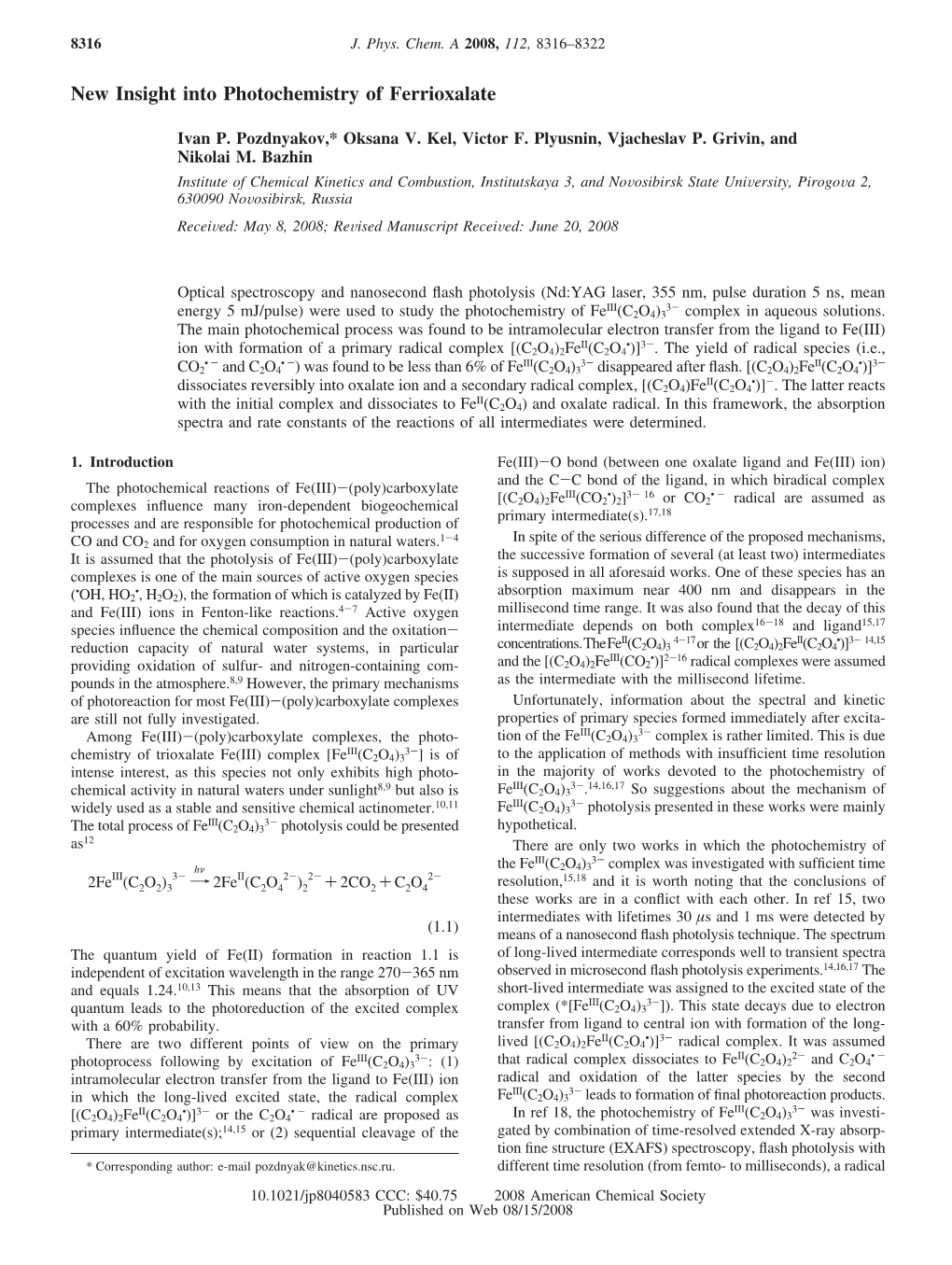 New Insight Into Photochemistry of Ferrioxalate